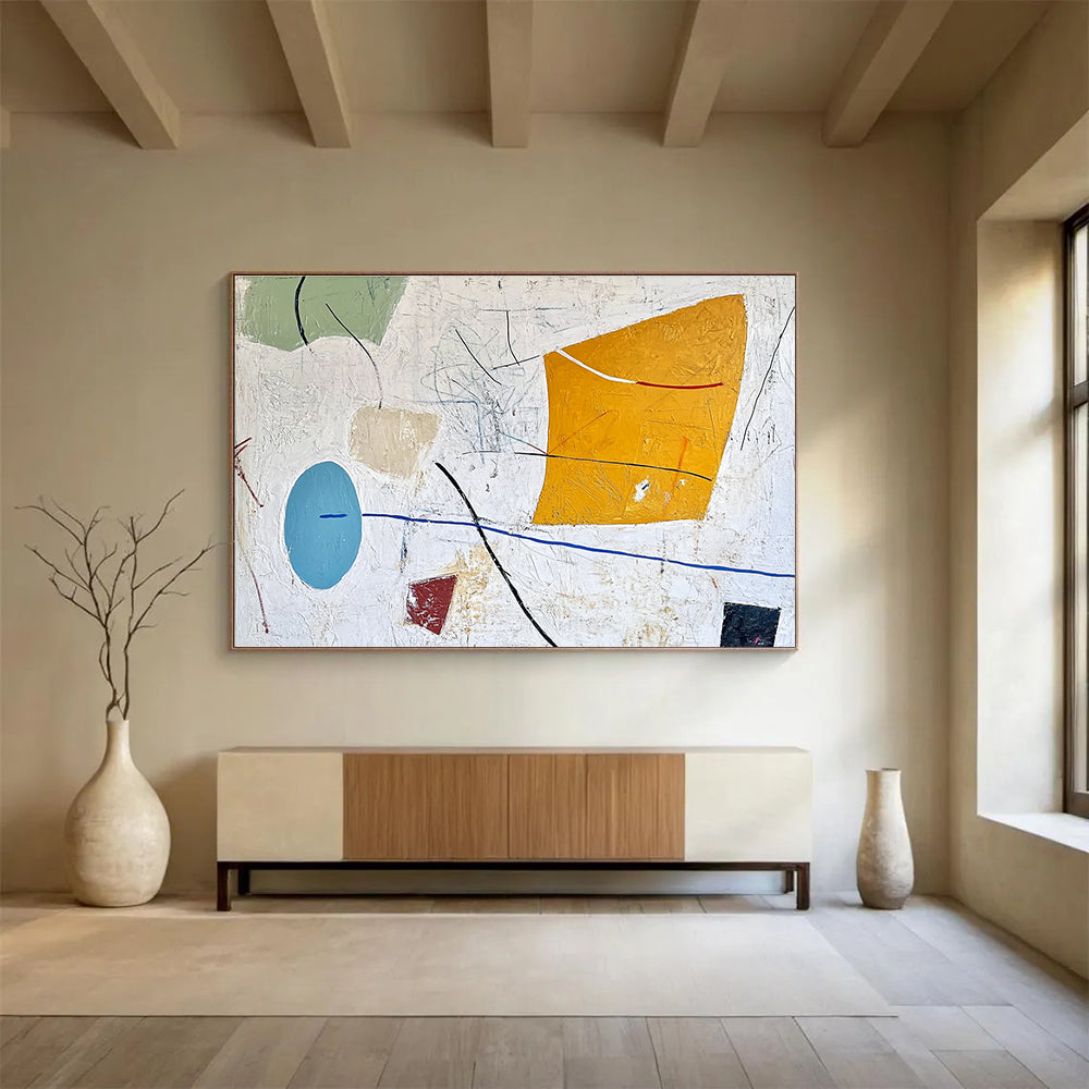 White - Based Colorful Abstract Painting with Random, Artistic Chaos ABS456