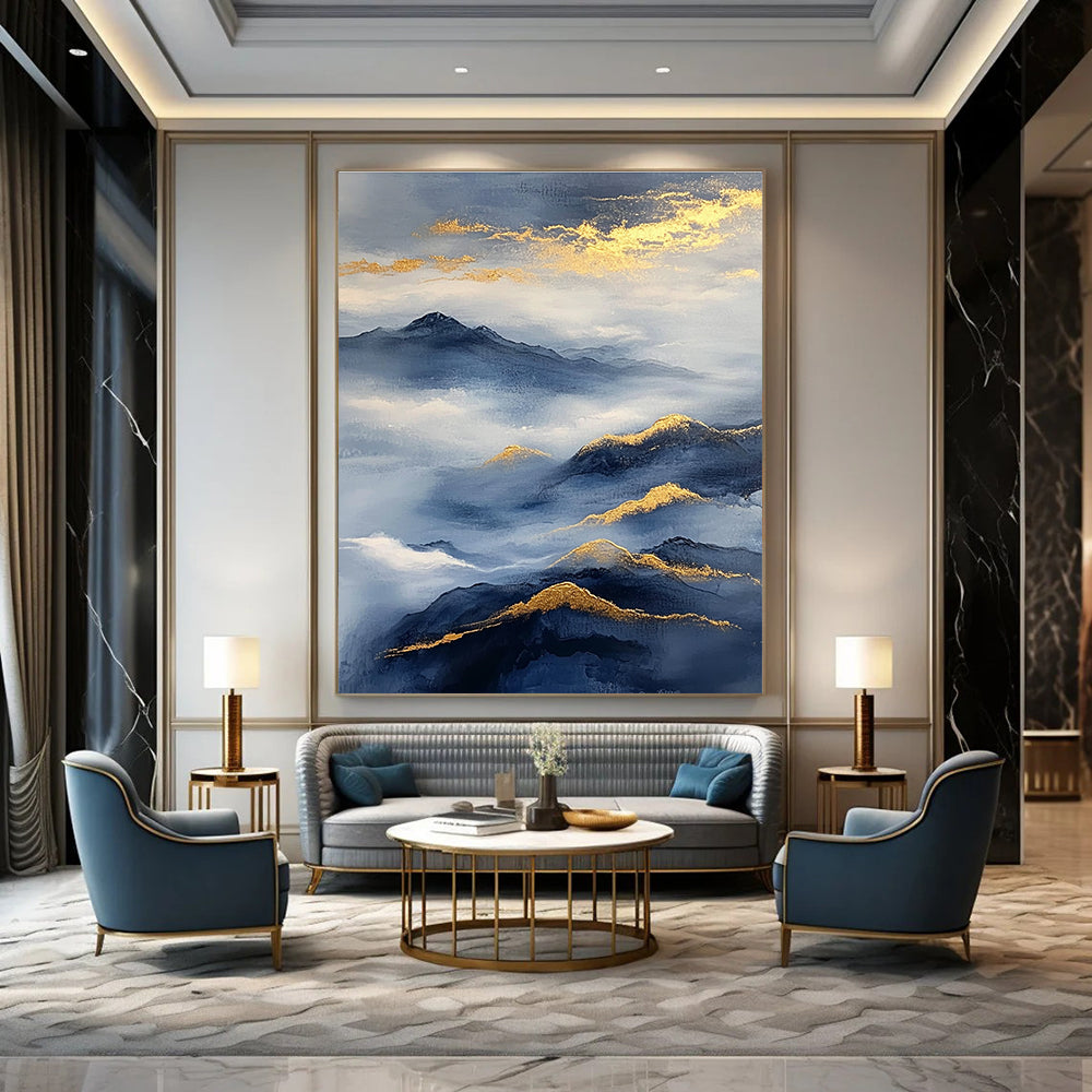 Golden - Accented Mountains Abstract Painting for Serene Spaces GAB0692