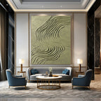 Green Curved Lines on Light Green Abstract Painting with Flowing Textures GAB0064
