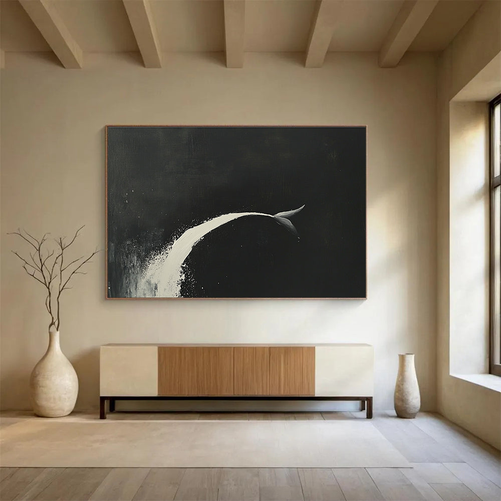 Minimalist Whale Tail with Dramatic Contrast Abstract Painting ABS345