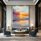 Fiery Sunset Sea Abstract Painting with Dynamic Brushstrokes GAB0016