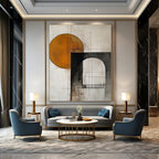 Geometric Abstract with Circle and Arch Painting for Mid - Century Modern Living Rooms GAB1203