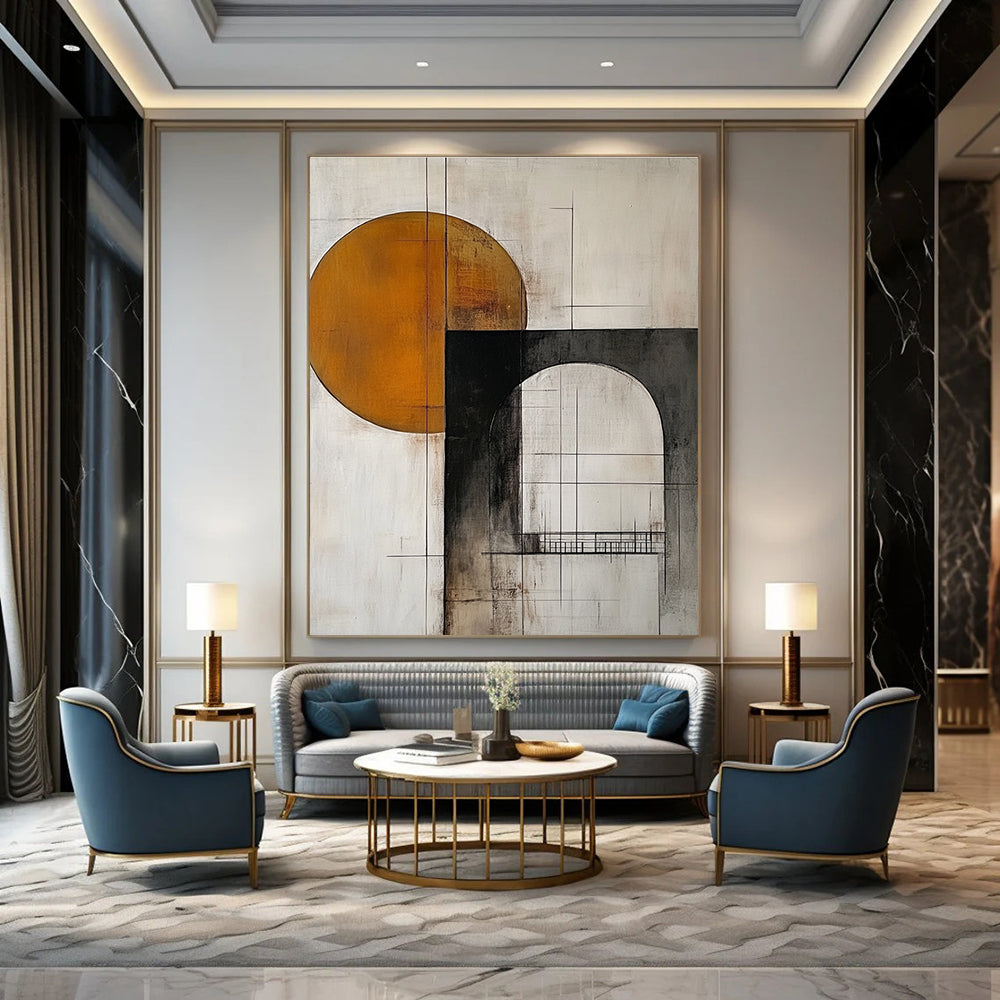 Geometric Abstract with Circle and Arch Painting for Mid - Century Modern Living Rooms GAB1203