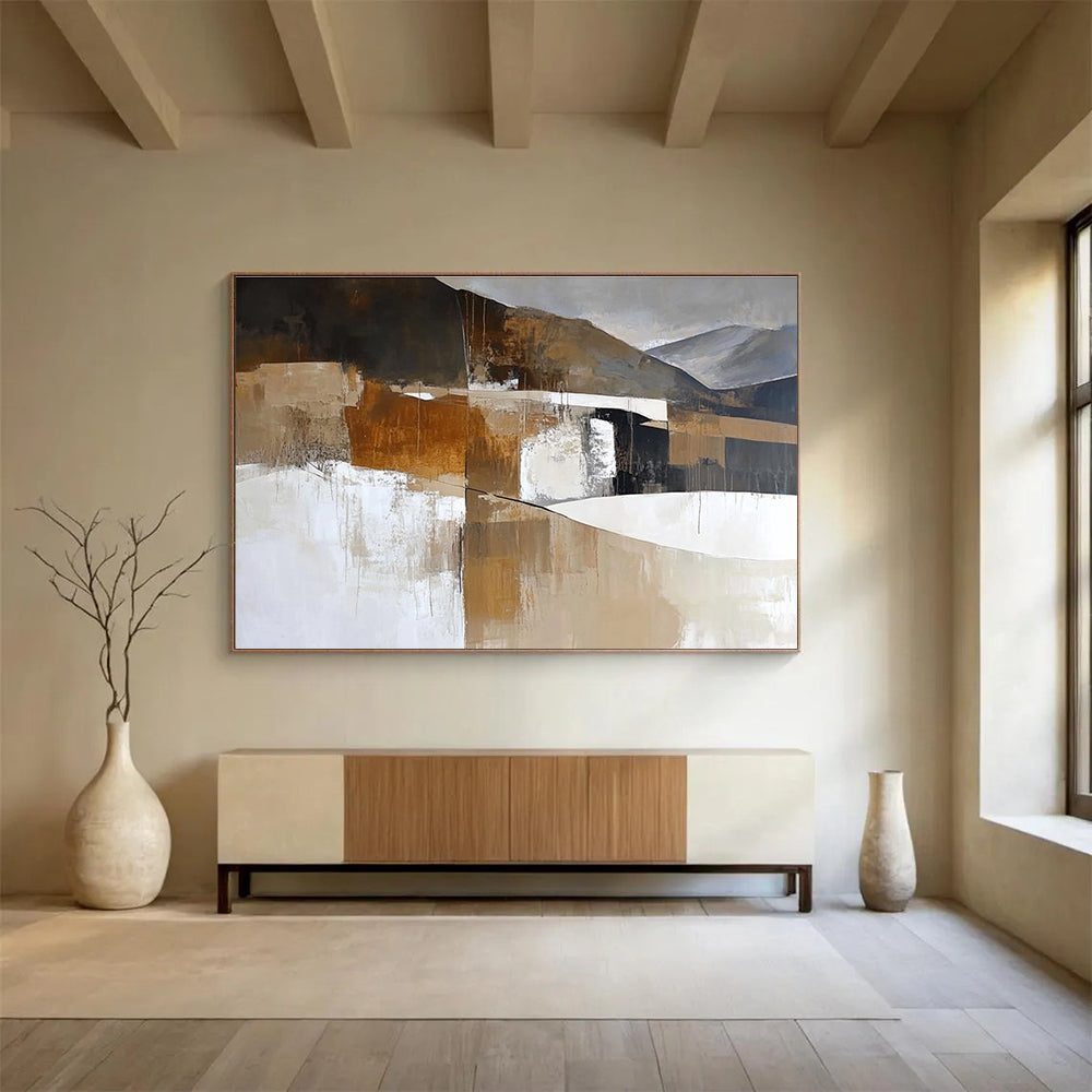 Earth - Toned Landscape Abstract Painting with Subtle, Textured Terrain ABS479