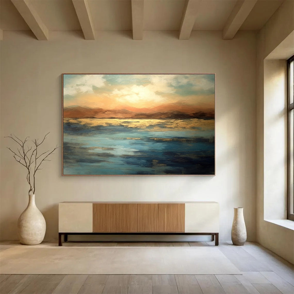 Sunset Over Calm Waters Abstract Painting for Relaxing Retreats YHT054