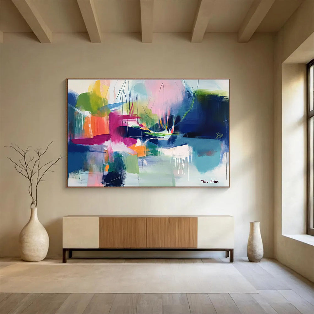 Colorful Landscape Abstract Painting with Lush, Imaginative Forms ABS530
