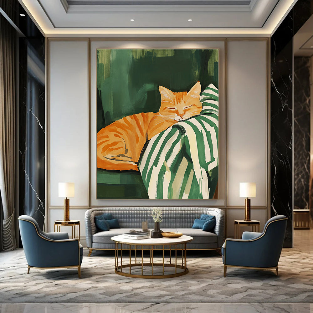 Sleeping Orange Cat Abstract Painting of Cozy Feline Charm GAB0150