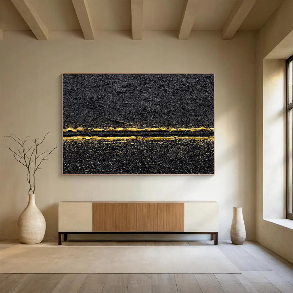 Black and Gold Abstract Painting for Sophisticated Nightclubs YHT367