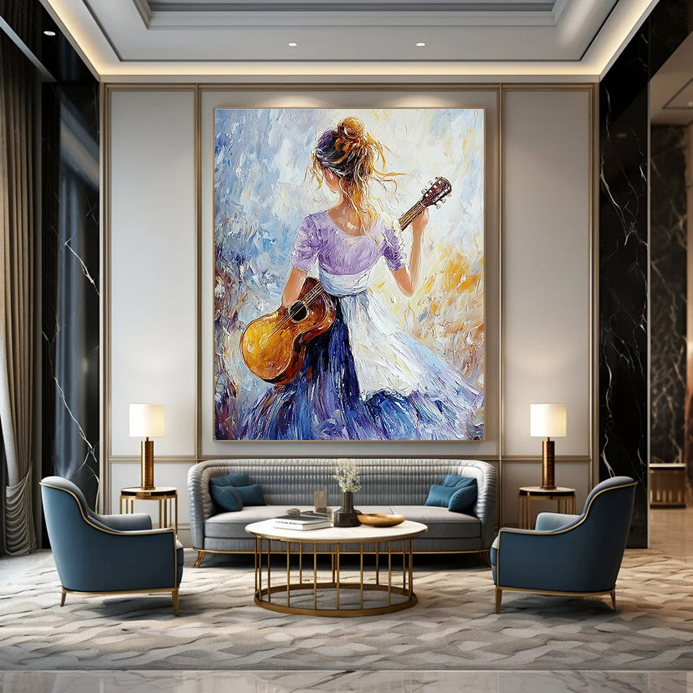 Guitar Girl Impressionistic Abstract Painting for Musical Spaces GAB1419