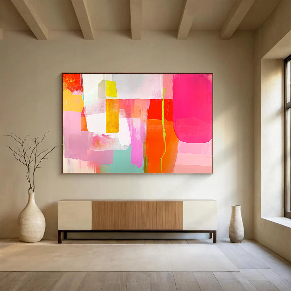 Bold Color Block Abstract Painting with Playful Contrasts ABS415