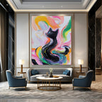 Colorful Swirling Cat Whimsical Feline Abstract Painting GAB0262