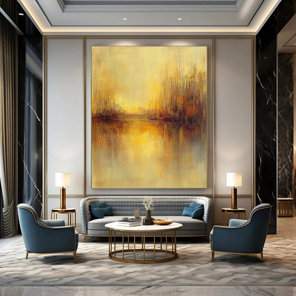 Golden River Landscape Abstract Painting for Rustic - Style Wine Cellars GAB1279