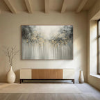 Gray and Gold Dripping Trees Abstract Painting for Elegant Living Rooms YHT320