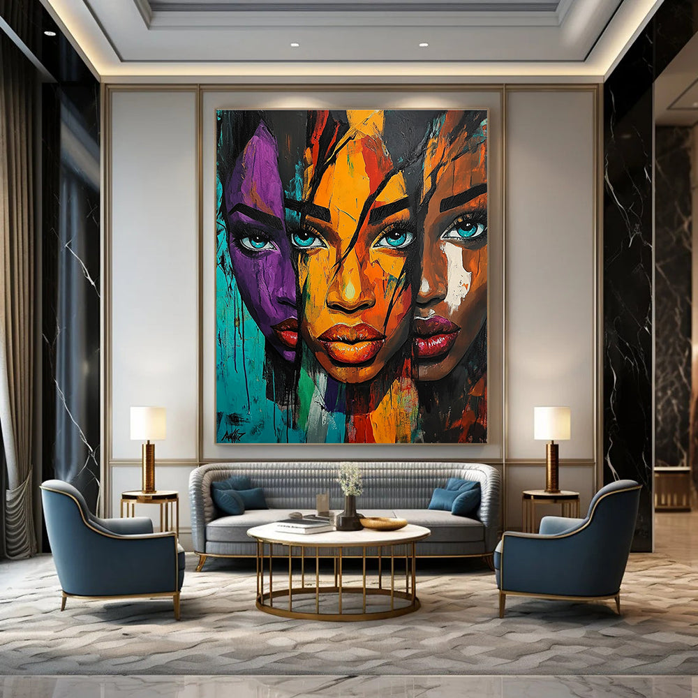 Colorful Portrait Triptych - Bold Figurative Abstract Art GAB0382
