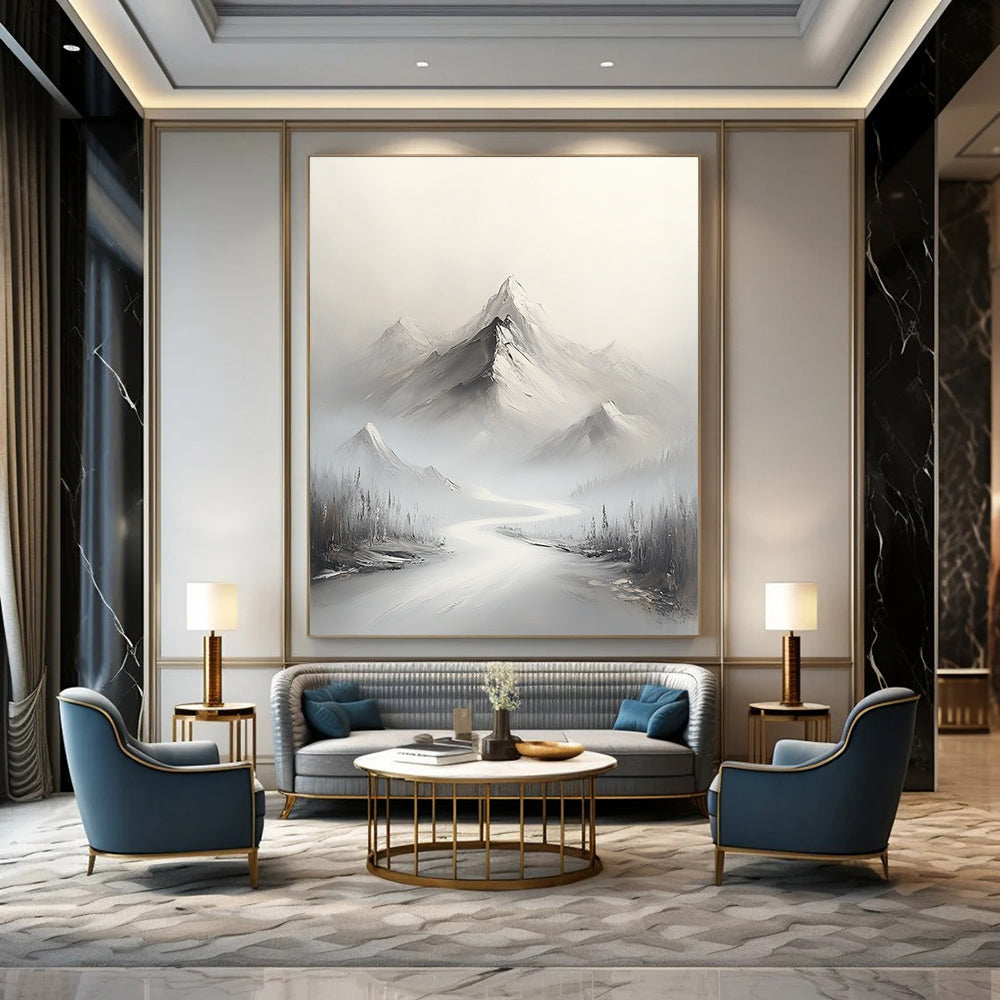 Misty Mountain River Ethereal Landscape Abstract Painting for Tranquil Spaces GAB1540