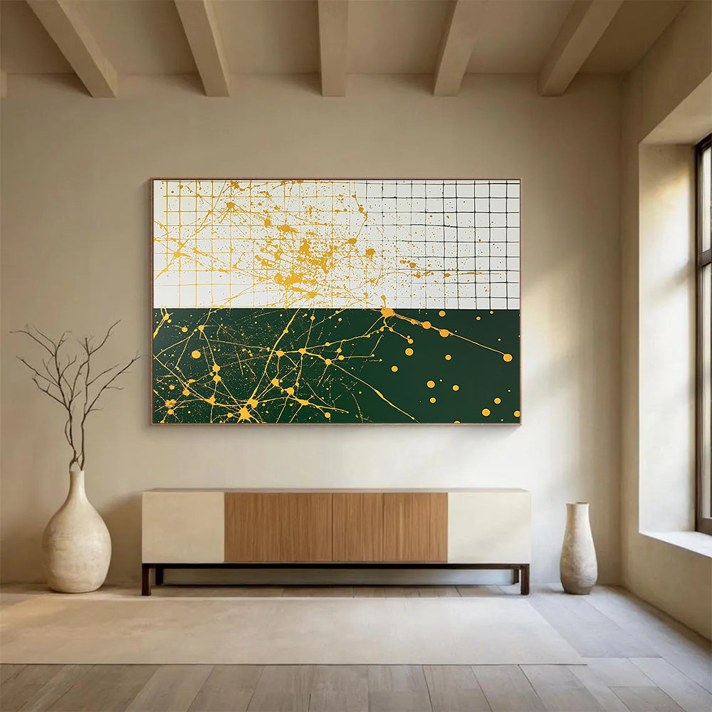 Yellow Splatter on Grid  Energetic Abstraction ABS062