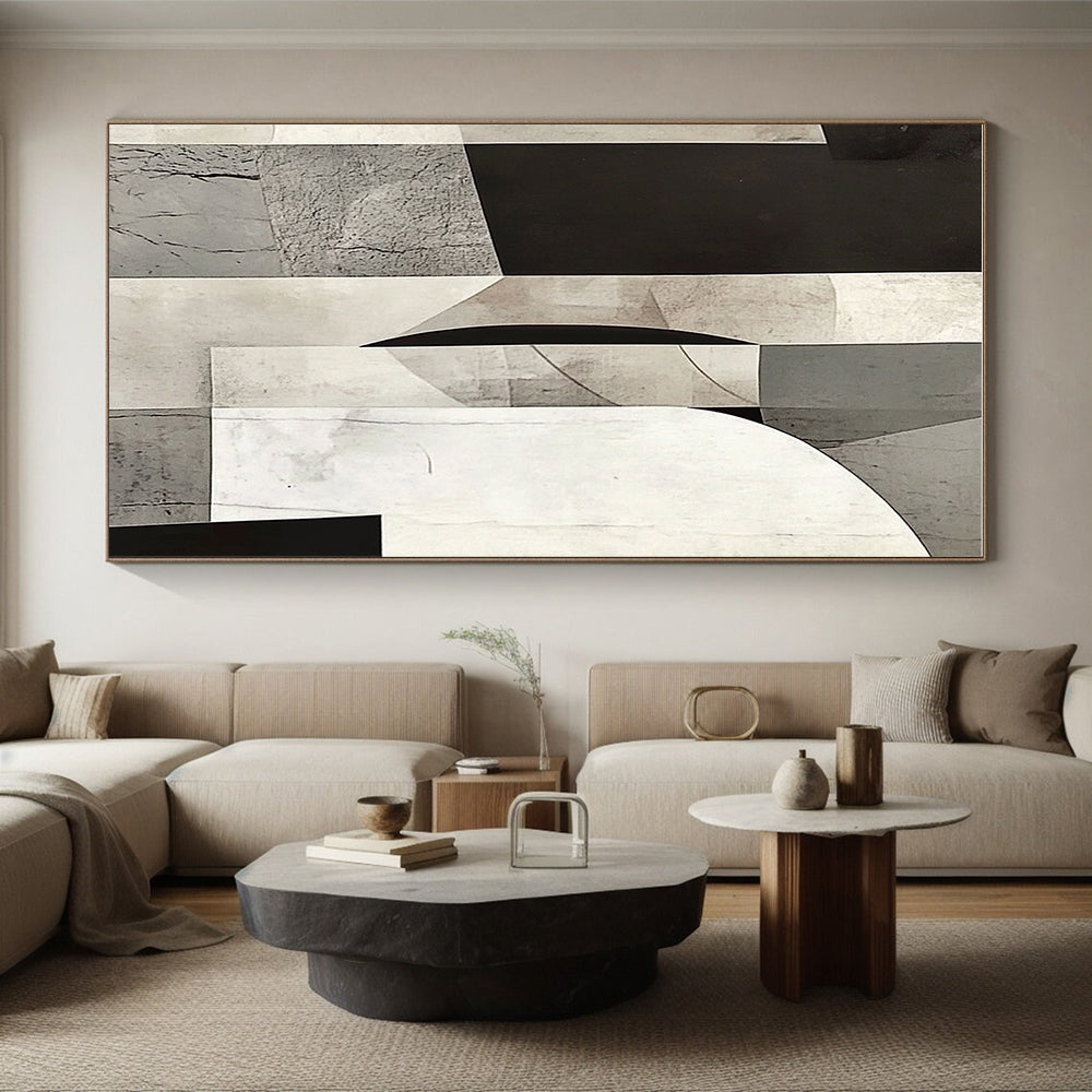 Gray and Black Geometric Collage Abstract Painting with Textured Complexity WINK014