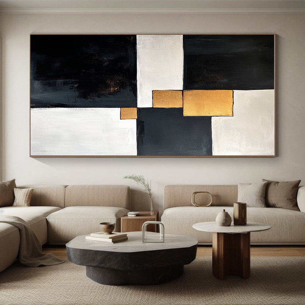Black White Gold Abstract Painting with Geometric Luxury WINK667