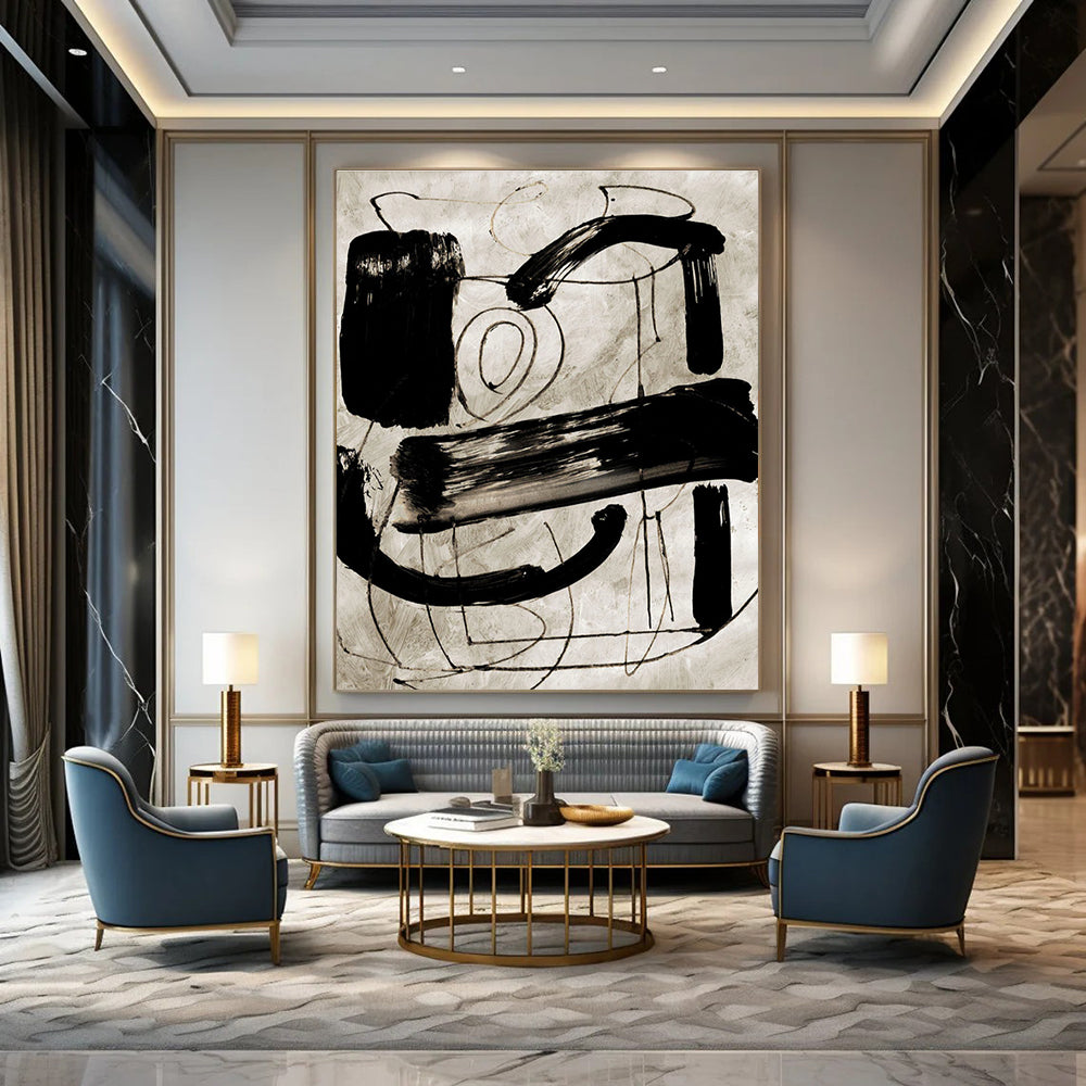 Expressive Black - White Abstract Painting for Edgy Urban Studios HENG169