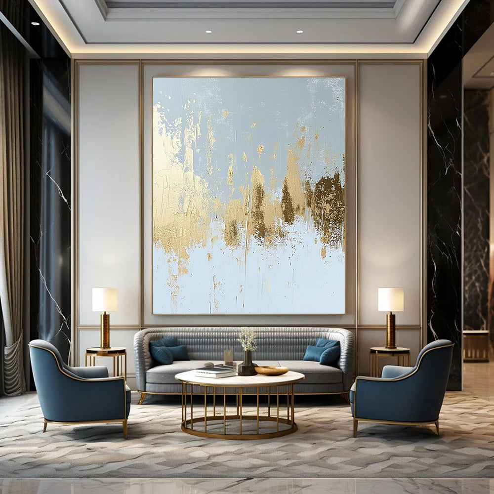 Gold and Blue Abstract Painting for Coastal - Inspired Hotels GAB0849