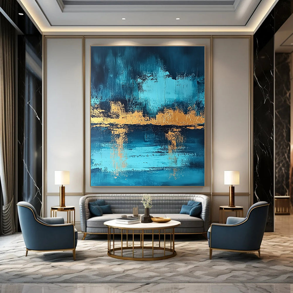 Blue and Gold Reflection - Elegant Landscape Abstract Painting GAB0460