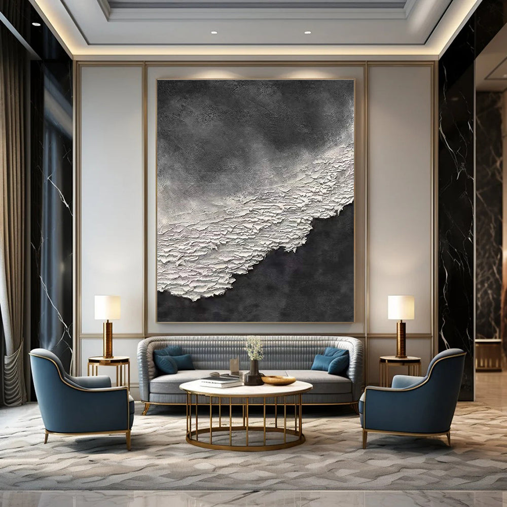 Black and White Textured Abstract Painting for Monochrome - Lover Spaces HENG339