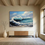 Crashing Waves and Birds Abstract Painting with Ocean Energy ABS599