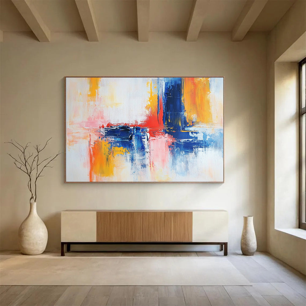 Blue and Pink Abstract Painting with Gentle Color Blends ABS422