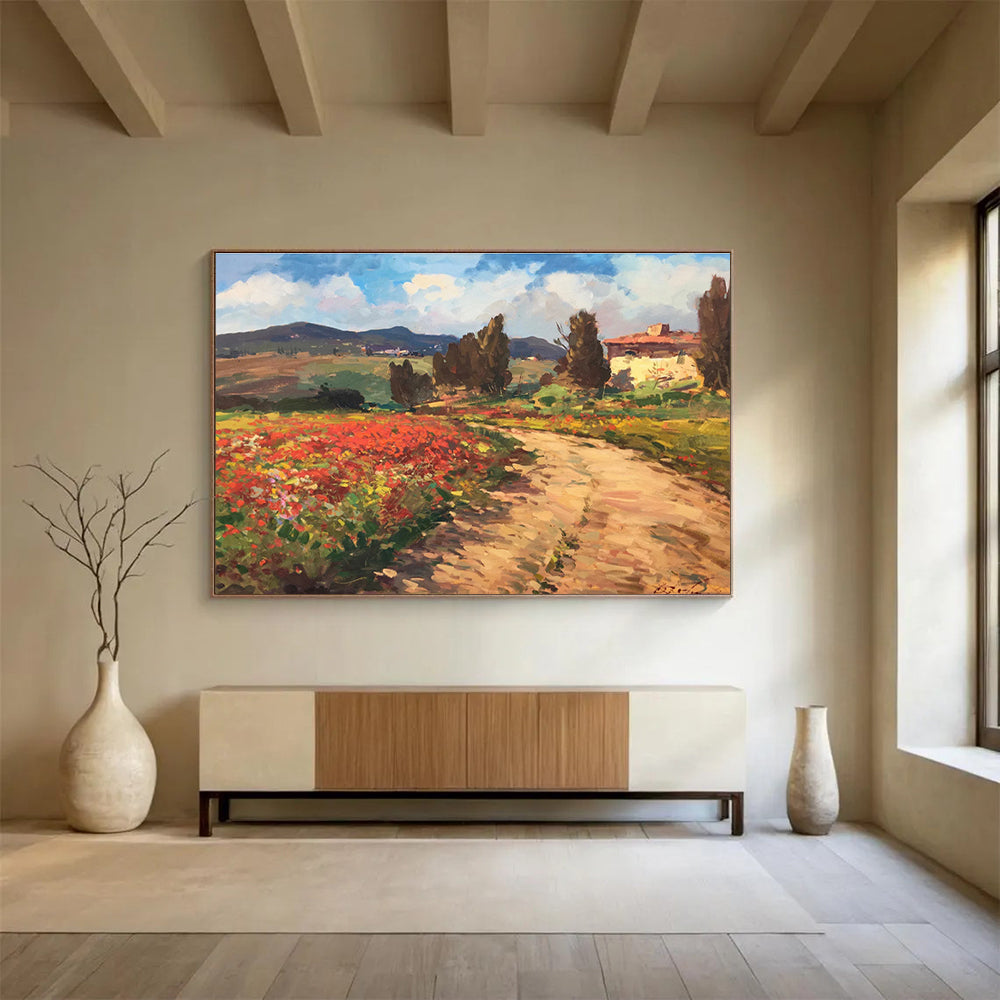 Poppy Field Path Abstract Painting for Italian Villa Dining Areas YHT451