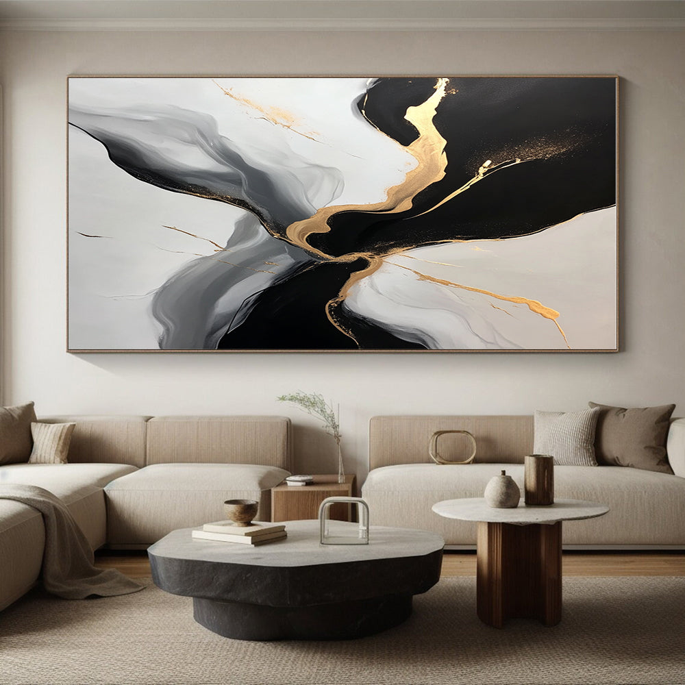 Black Gold Gray Abstract Painting with Luxurious Flows WINK510