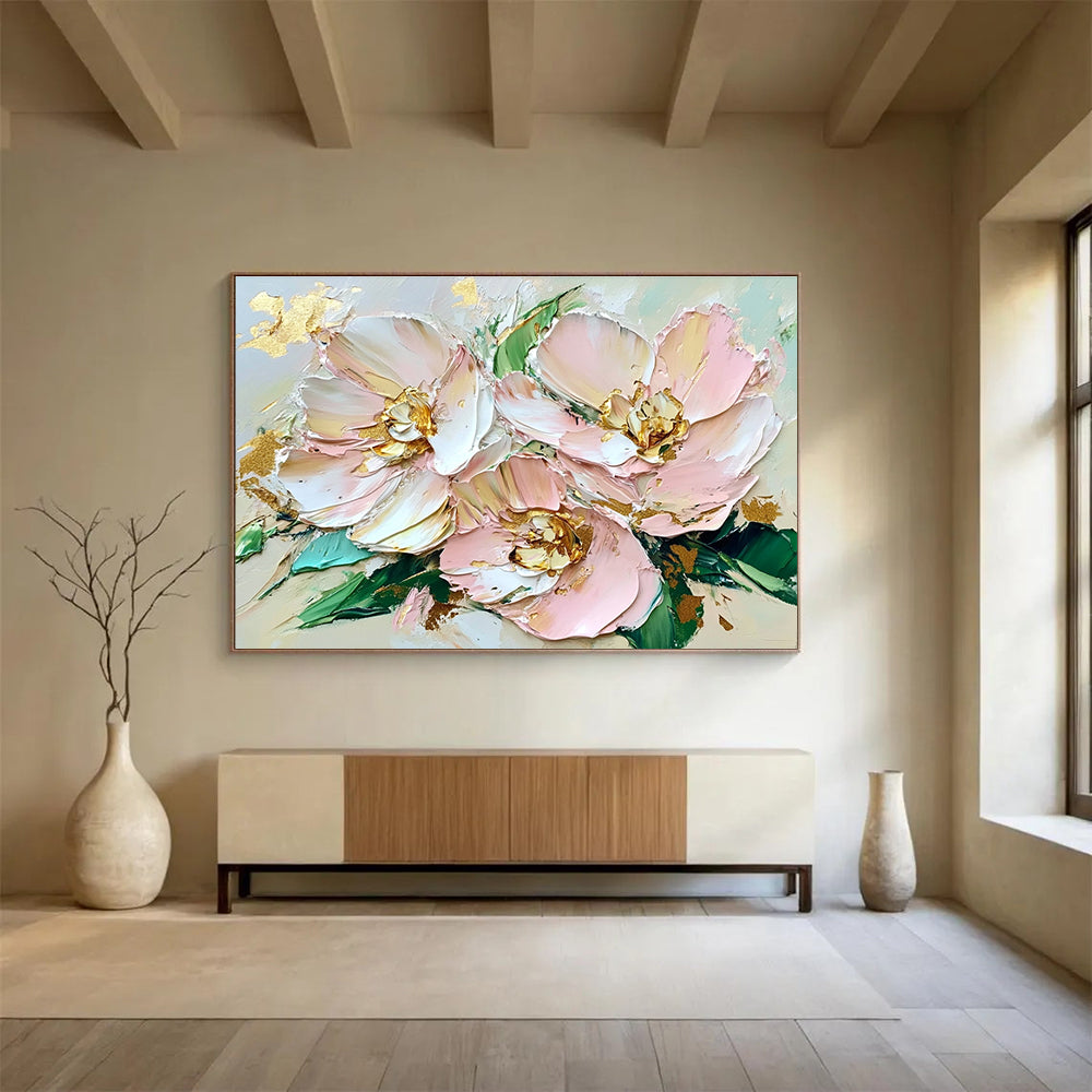 Pink Flowers with Gold Accents Abstract Painting ABS282