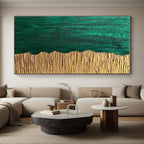Green and Gold Abstract Painting with Textured Surfaces WINK835