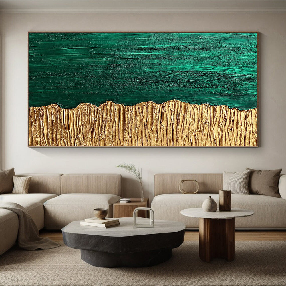 Green and Gold Abstract Painting with Textured Surfaces WINK835