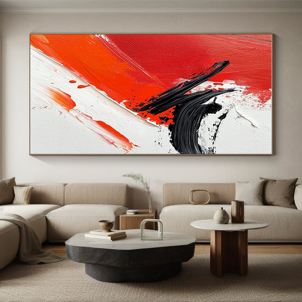 Red Black Dynamic Abstract Painting with Energetic Strokes WINK652