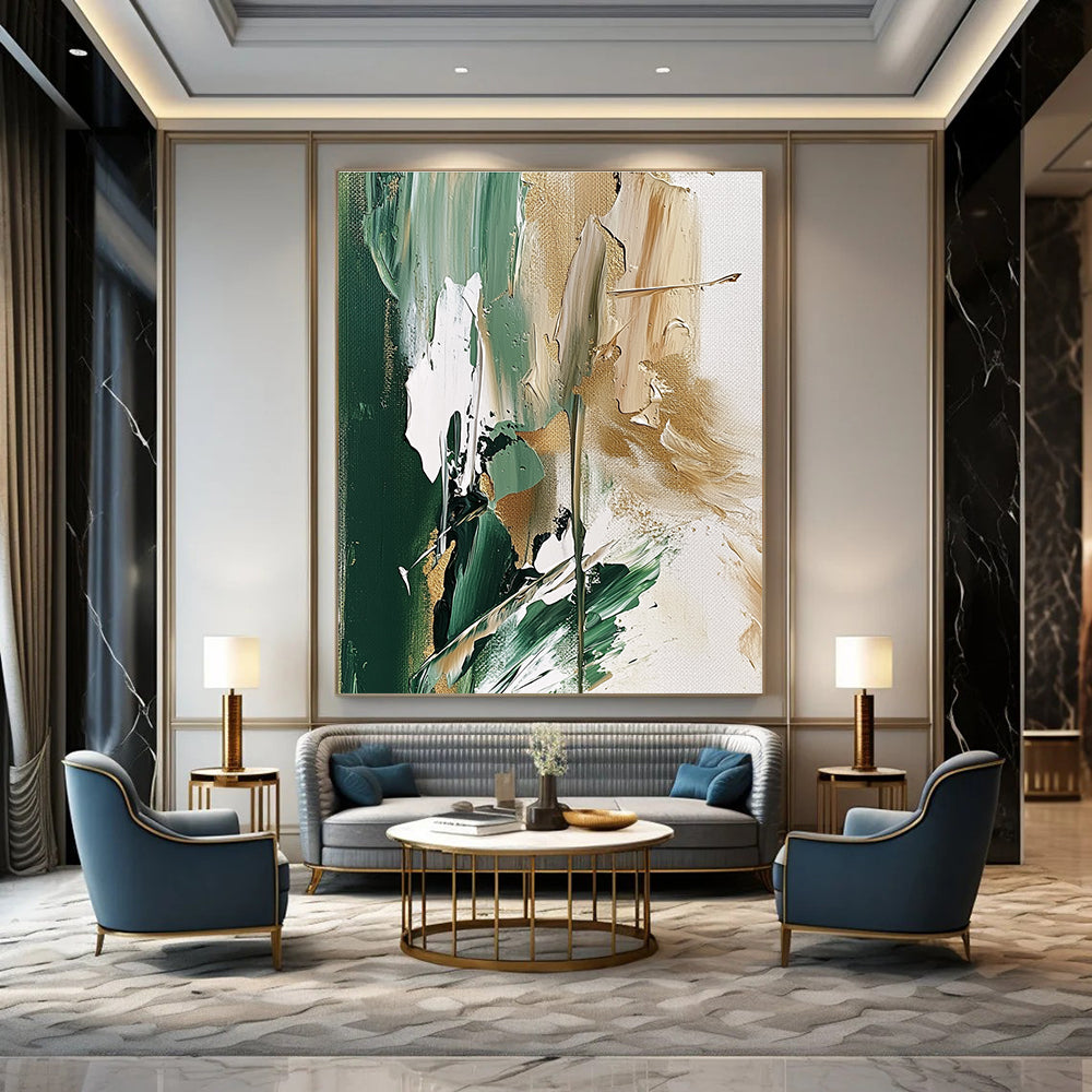 Green - Gold Abstract Painting for Nature - Themed Cafes GAB0865