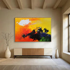 Bold Color Mountain Silhouette with Vivid Sky Abstract Painting ABS342