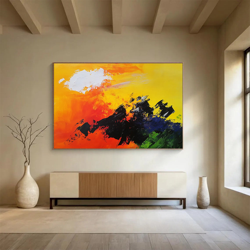 Bold Color Mountain Silhouette with Vivid Sky Abstract Painting ABS342