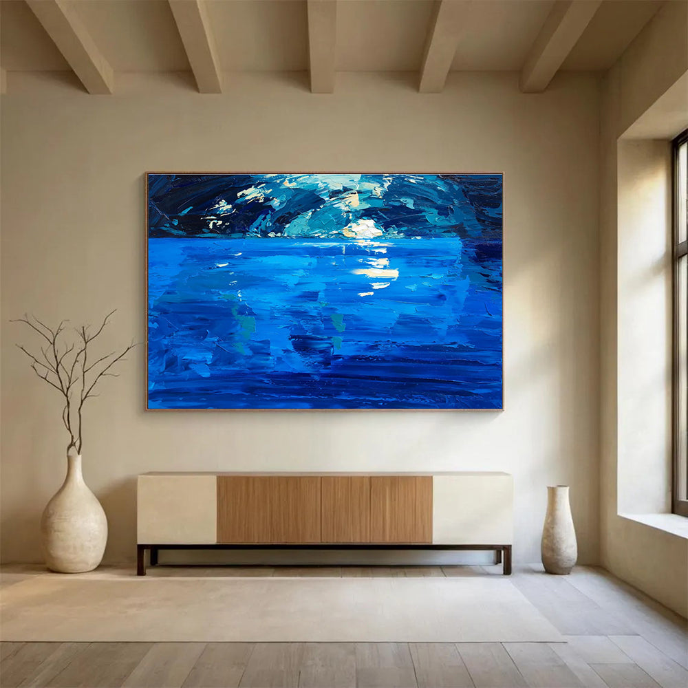 Moonlit Sea Abstract Painting for Seaside Bedroom Retreats YHT448