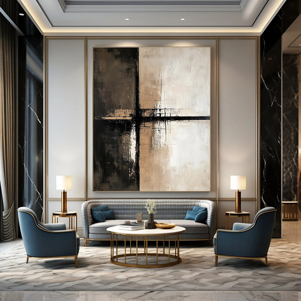 Textured Brown and Black Cross Abstract Painting for Modern Interiors GAB0680