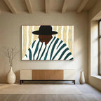 Stylized Figure in Stripes Painting with Modern Graphic Appeal ABS557