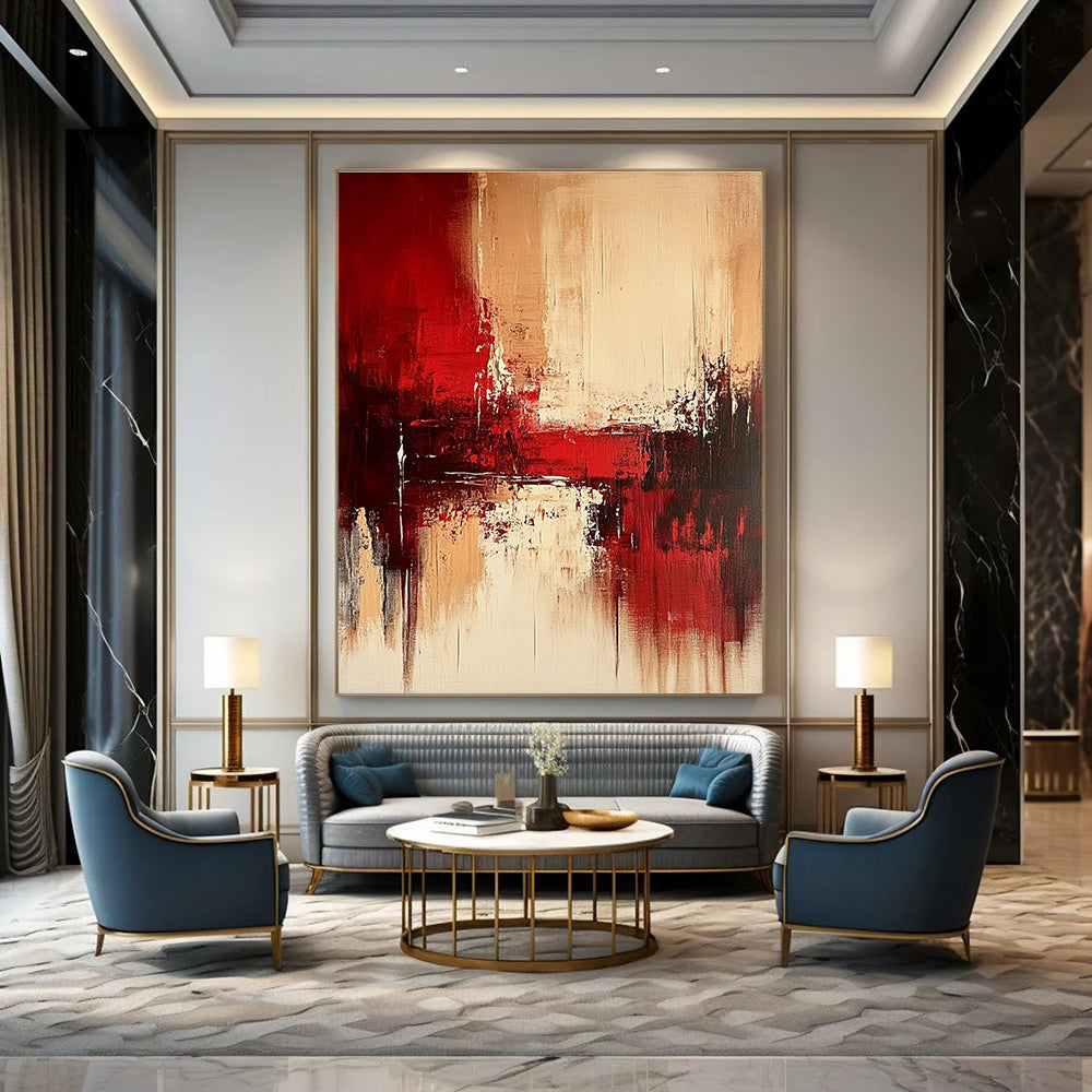 Red - Beige Balance Abstract Painting: Sophisticated Harmony for Interiors GAB0953