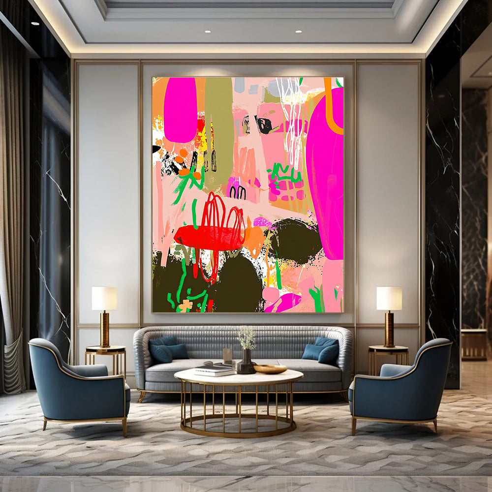 Pink Abstract Garden Painting with Bold Hues GAB0104