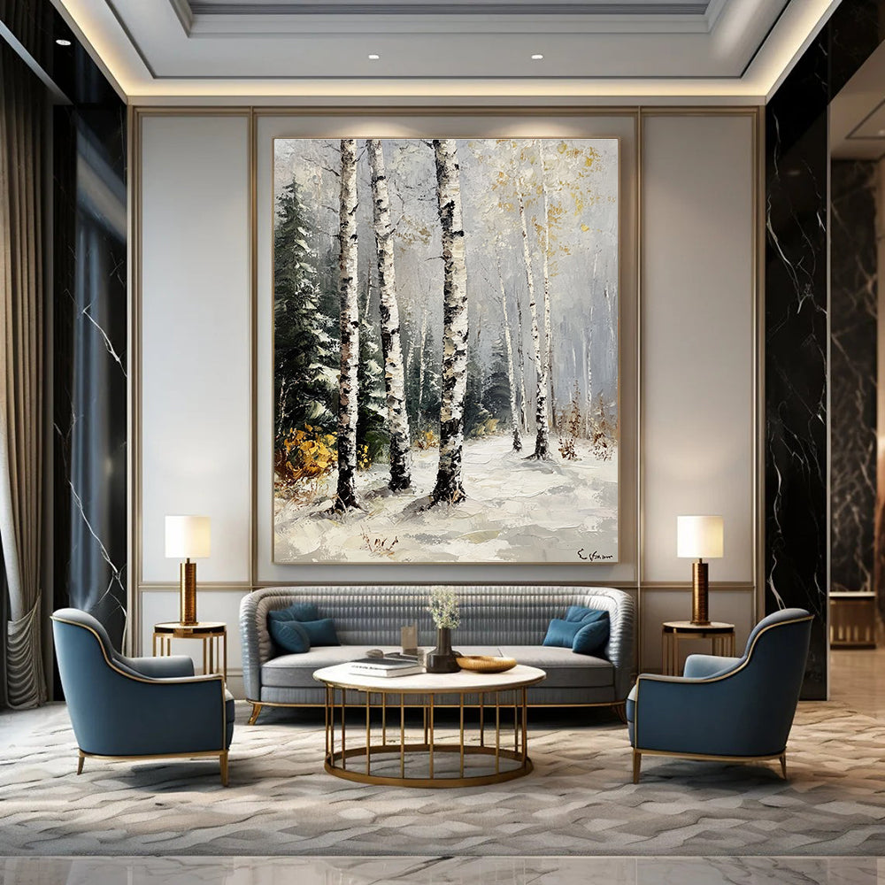 Winter Birch Forest II Serene Abstract Painting for Calm Interiors GAB1431