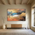 Gold - Blue Abstract Painting with Textured Brushstrokes ABS251
