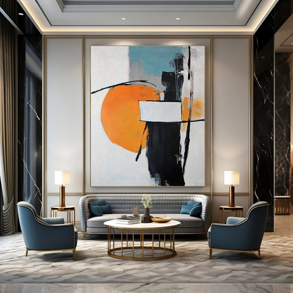 Orange and Black Abstract Painting for Modern Art - Focused Cafes GAB0925
