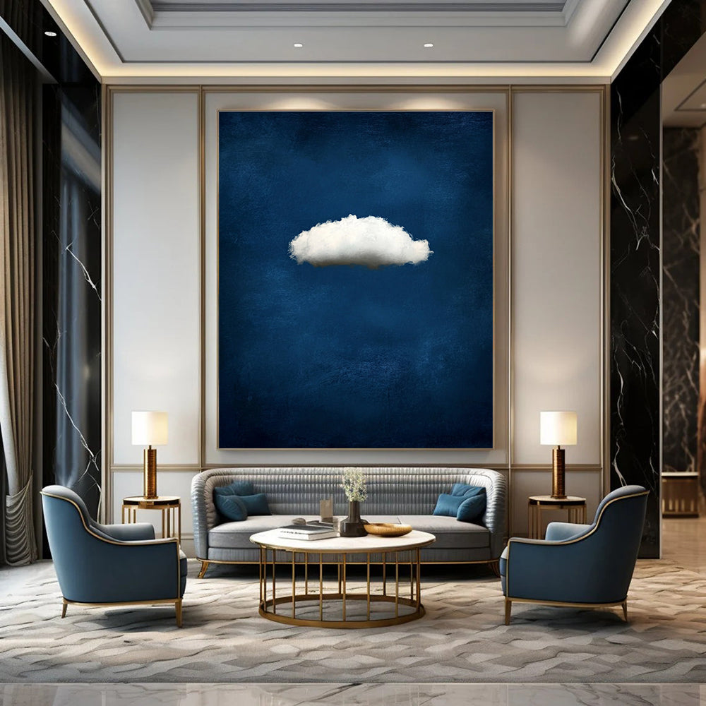 Single White Cloud on Blue Serene Abstract Art for Relaxing Spaces GAB1449