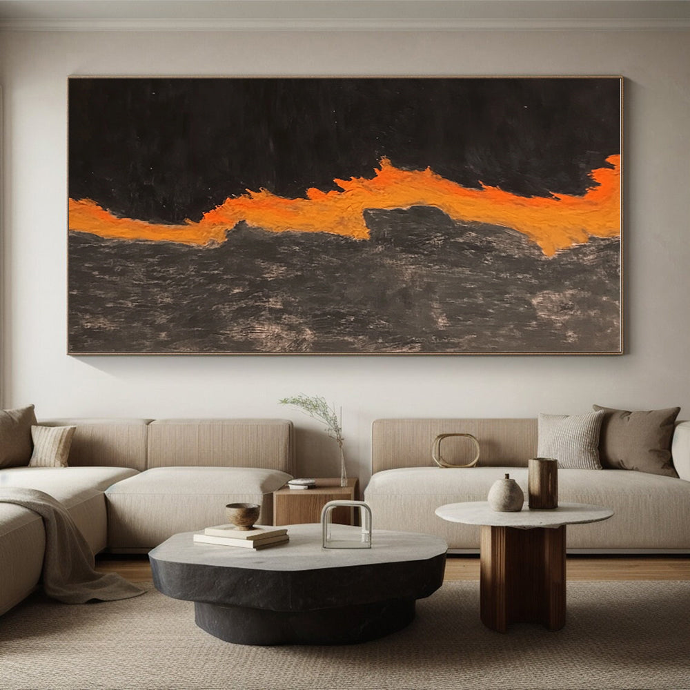 Black and Orange Lava Abstract Painting with Flowing Forms WINK834