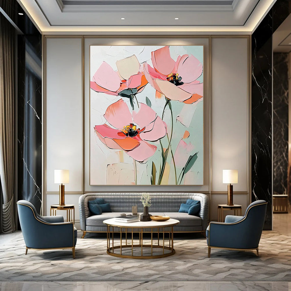 Textured Pink Flower Abstract Painting: Layered Petals & Soft Hues GAB0950