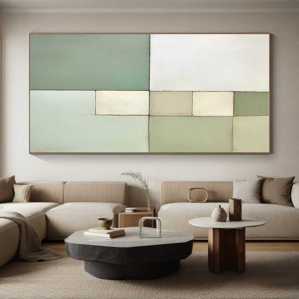 Pastel Green Grid Abstract Painting with Calm Order WINK172
