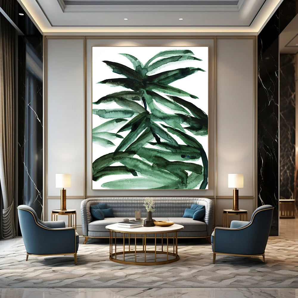 Vibrant Watercolor Palm Leaves Abstract Painting for Tropical - Inspired Spaces HENG243